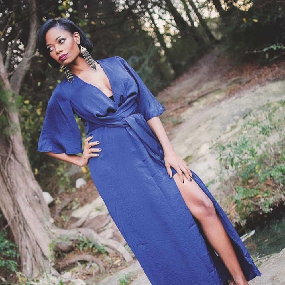 Navy blue kimono style dress